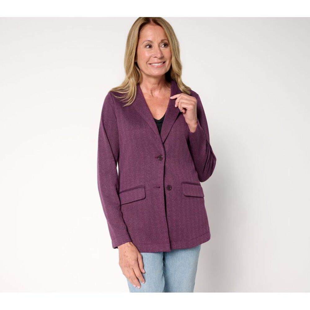 Denim & Co. Women's Petite Jacket 2XP Knit Grey Dusk- Textured Leopard
